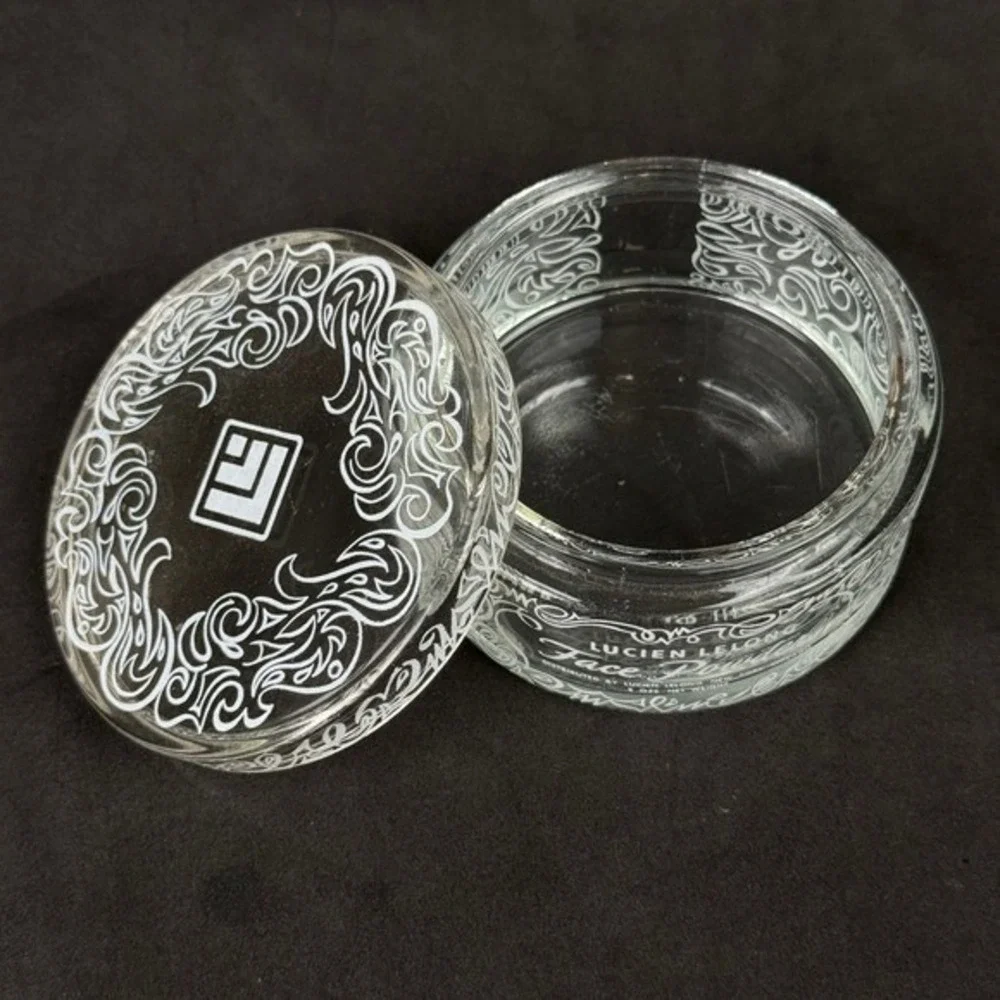 Vintage Lucien Lelong Face Powder Glass Jar Container‎ Vanity Decor